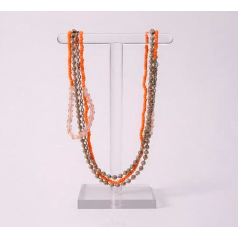 Gerard Yosca Women's Brass Crystal Orange Bead Extra Long Necklace NWOT VINTAGE